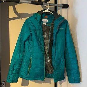 Teal jacket, omniheat lining, interior pocket